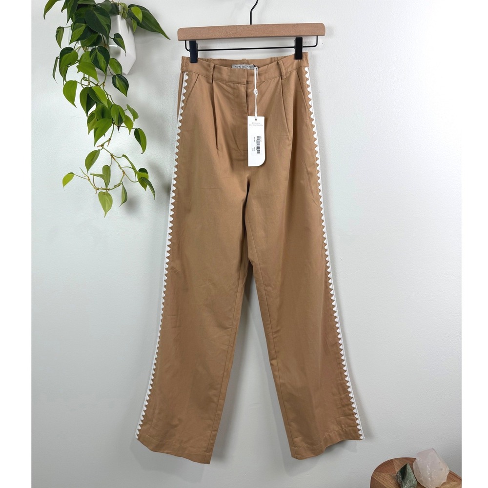 Mon Renn Anthropologie Lisle Pant Biscuit Cotton Wide Leg High Rise Trousers XS